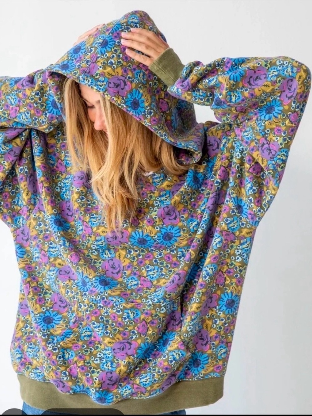 Natural Life Floral Oversized Hoodie Sweatshirt S/M Boho Cottagecore